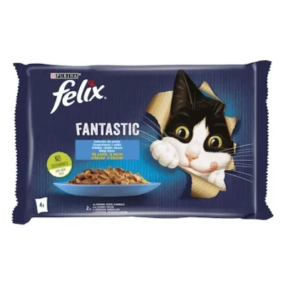 PURINA FELIX FANTASTIC HRANA PISICI ADULTE SOMON/PESTE IN ASPIC 4*85GR