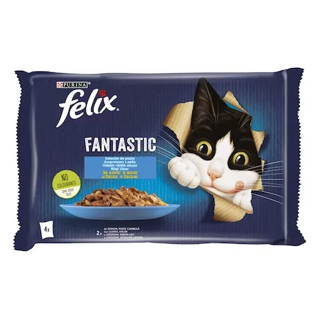 PURINA FELIX FANTASTIC HRANA PISICI ADULTE SOMON/PESTE IN ASPIC 4*85GR